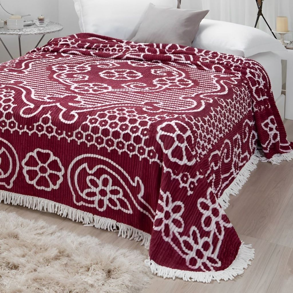 Colcha Chenille Casal Canelada Estampada Jolitex 2,20 X 2,40 Com