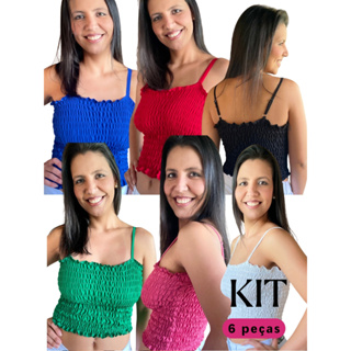 KIT 6 PEÇA CROPPED EM LASTEX DE ALÇA REGULAVEL BLUSA FEMININA