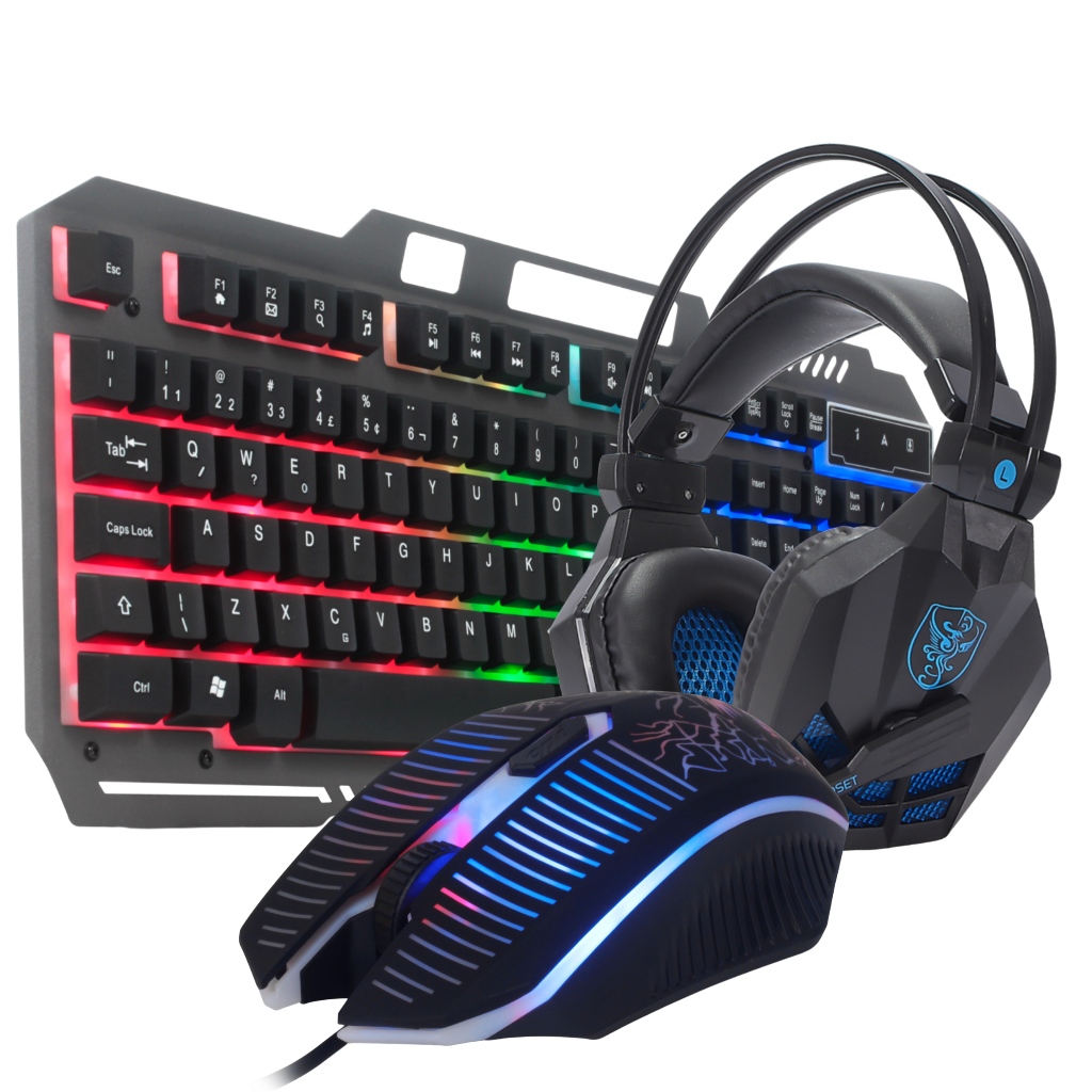 Kit Teclado e Mouse Gamer Headset Ps2 Semi Mecânico Multimídia Anti-Ghost Suporte Celular Mouse 3200 Dpi Usb Headset 5.1 HD Para Pc Notebook Celular