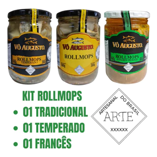 Kit Rollmops Petisco de Peixe Tradicional/Temperado/Frânces ao Vinagrete Vô Augusto