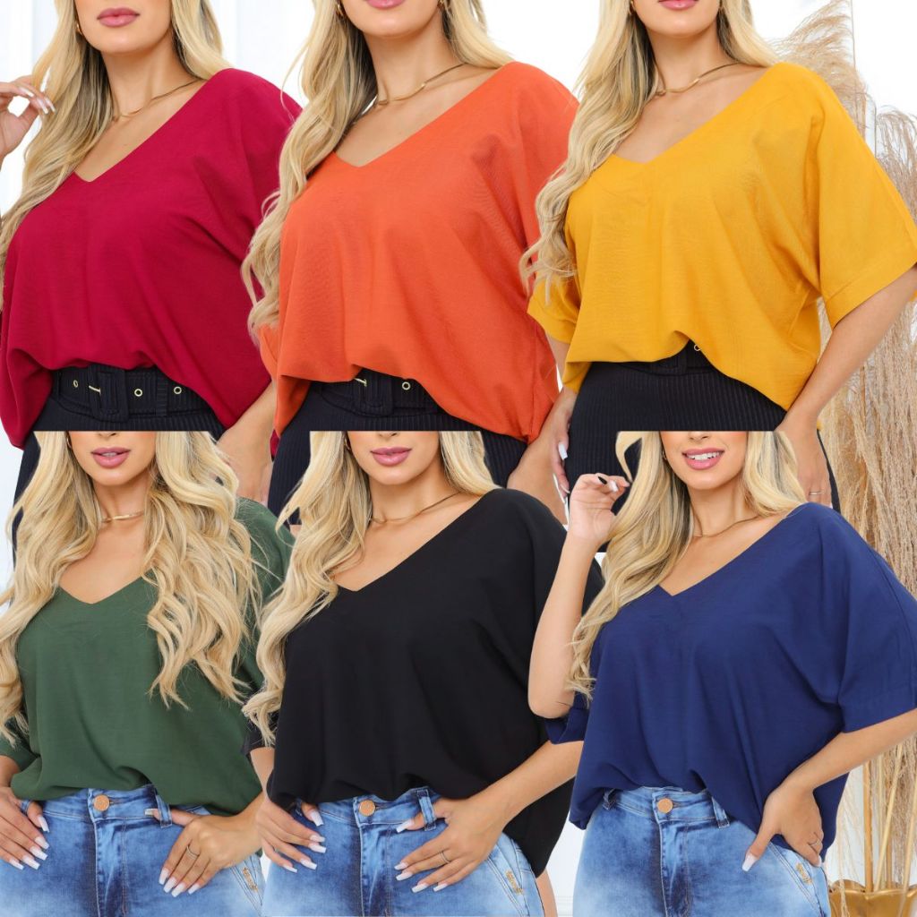 Blusa Feminina Elegante Blusinha Decote Gola V Manga Morcego Moda ...