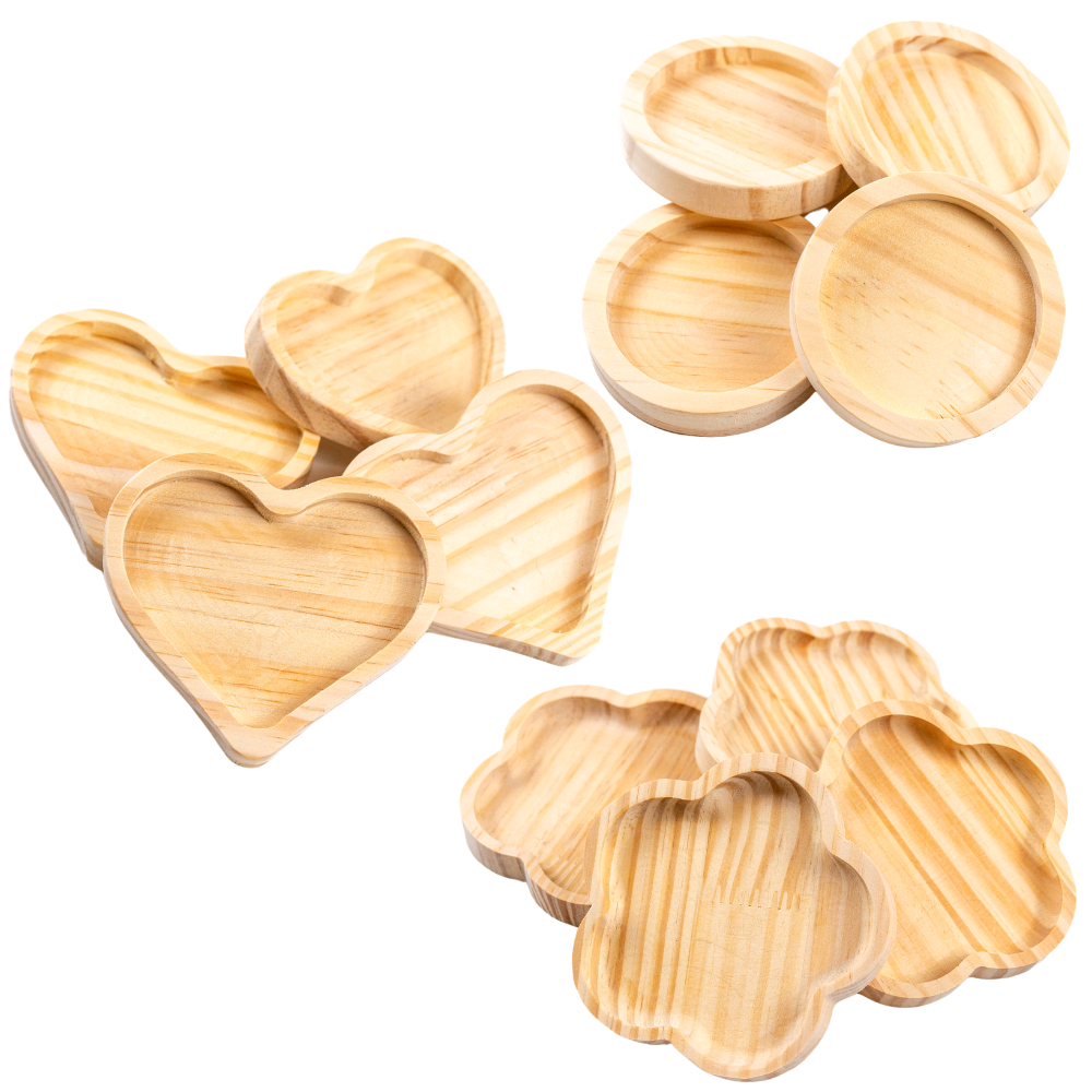 Jogo Pires de Madeira Pinus Coração Flor Redondo para Xícaras de Chá Café Mesa Posta Porta copos Madeira