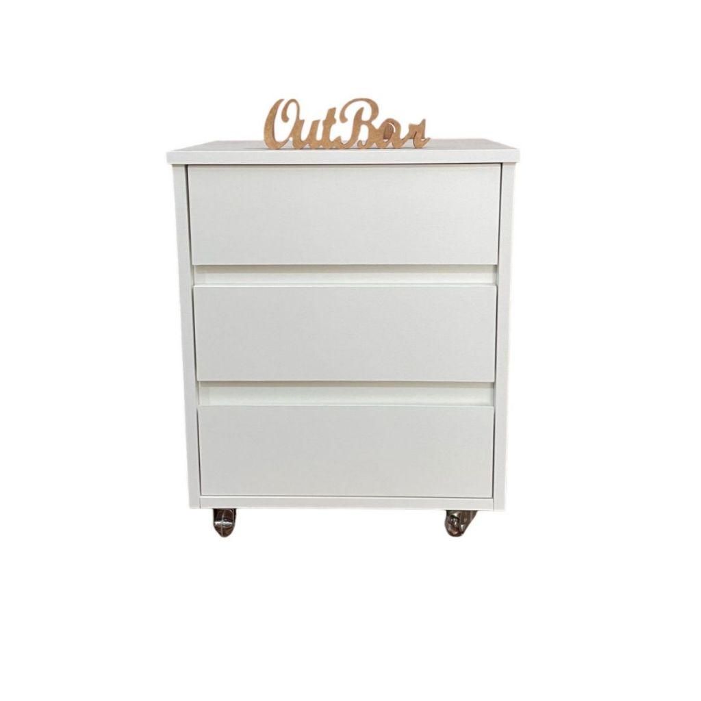 Mesa De Cabeceira Para Apoio Com 3 Gavetas Mdf 15mm Brancotx