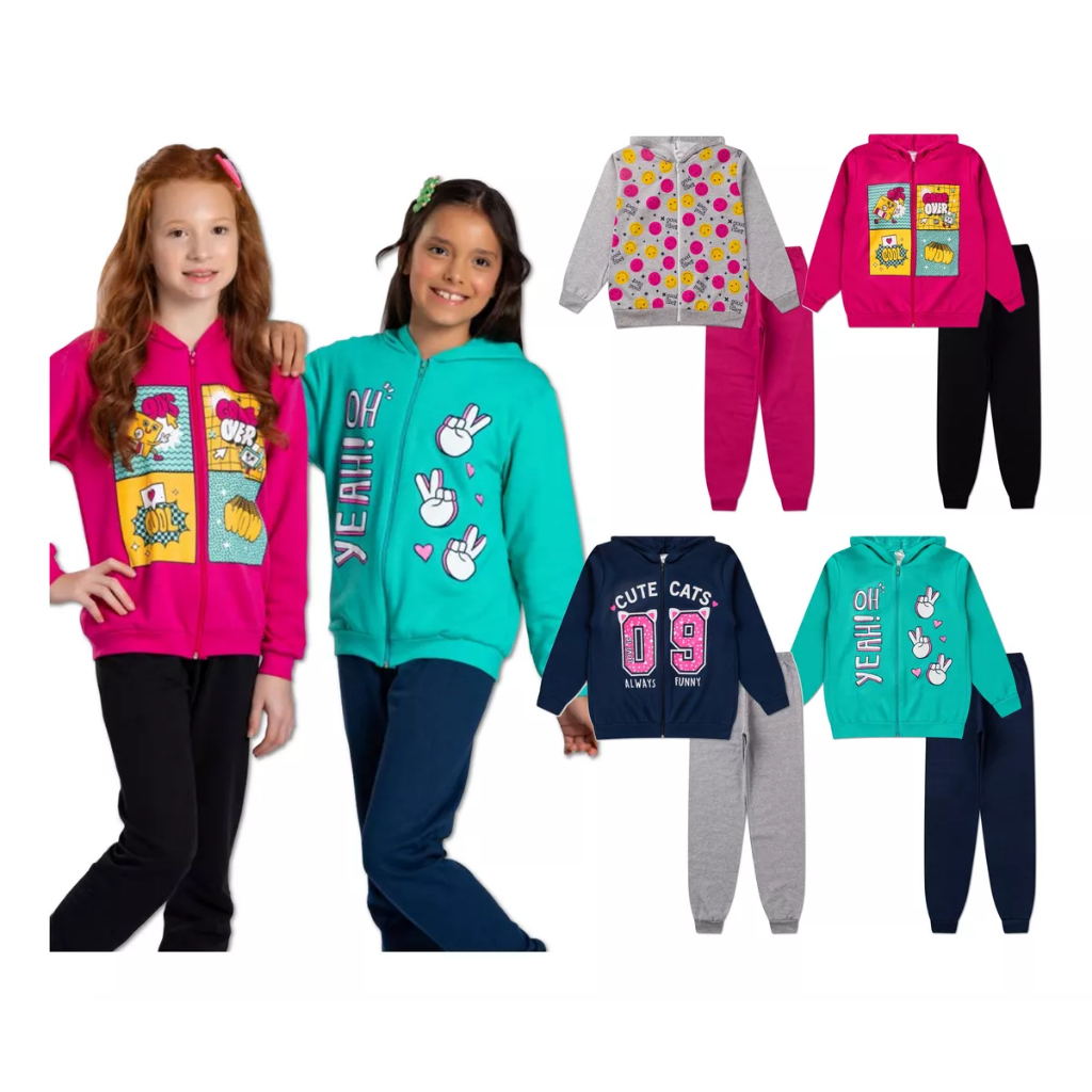 Kit 4 Conjuntos Moletom Infantil Menina - Moletom/flanelado - 1 A 8 ...