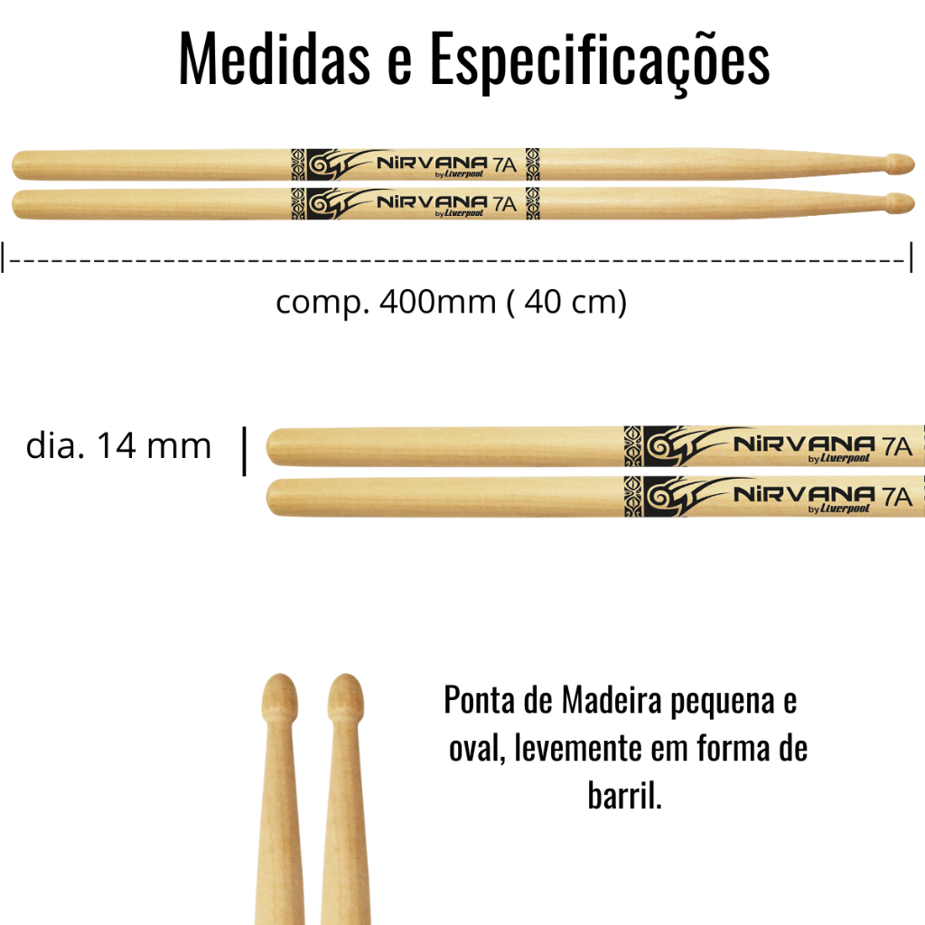 Kit 4 Pares Baquetas 7A Variadas + Bag Capa Baquetas + Chave