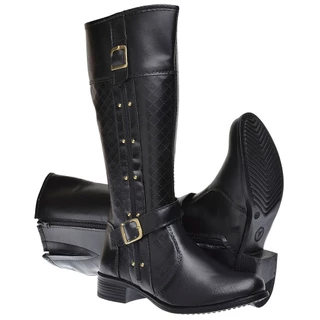 Bota com Fivela Montaria Salto Baixo Zíper Feminina