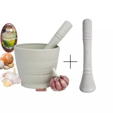 Pilão Socador Alho Cebola Branco Plástico Grande Reforçado Caipirinha Amassador Esmagador Cozinha