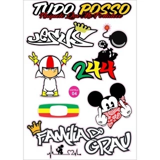 CARTELA 04 Adesivos Tuning Individual Stickers Moto Carro Bike (Família 244 Mil Grau Jesus Mickey)