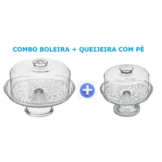 Kit Conjunto Boleira Porta Bolo Com Pé + Queijeira Petit Poa Com Pé Vitazza