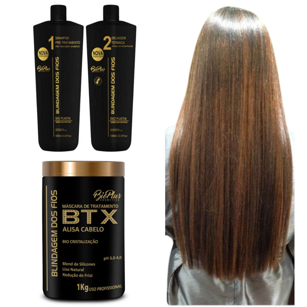 Produto Que Alisa Cabelo Blindagem Dos Fios Completa e Botox 3x1000ml ...