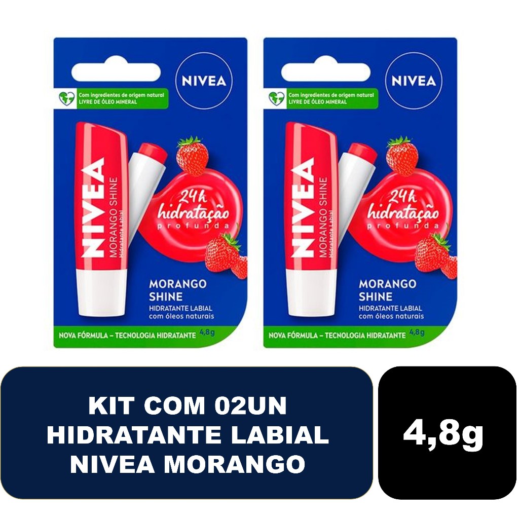Kit com 02un Protetor Nivea Hidratante Labial Morango - 4,8g | Shopee ...