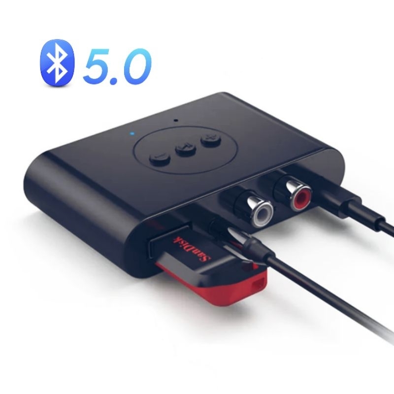 Receptor de Áudio Adaptador Bluetooth 5.0 + Cabo P2 e RCA USB Tipo-C NFC Para Carro Som TV