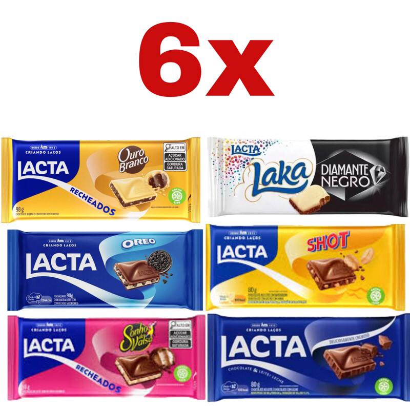 6 Tabletes Lacta 80g Sabores Diversos (Da pra Escolher) Kit Chocolate ...