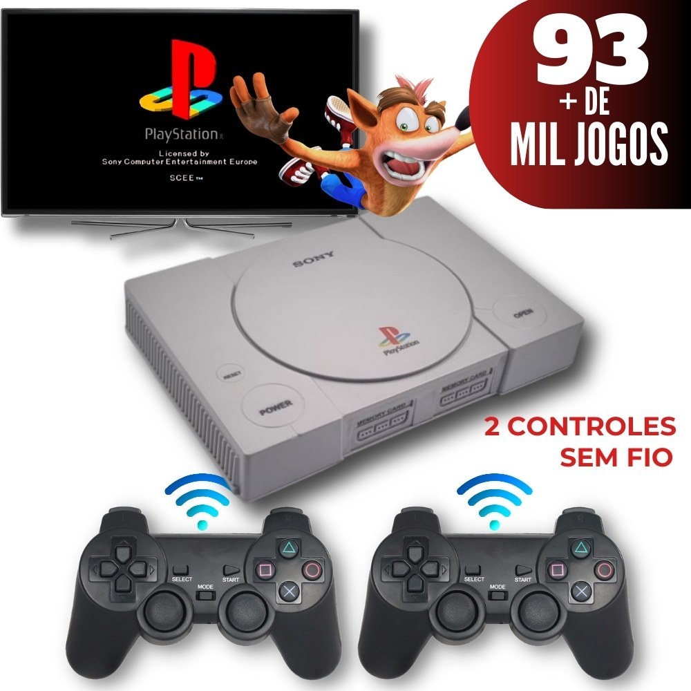 Vídeo Game Mini PS1 93 mil jogos 2 Controles sem fio