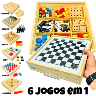 Jogos 6x1 Dama, Jogo Da Velha, Ludo, Trilha, Dominó e Xadrez 6 em 1 Jogos de Tabuleiro Jogo de Mesa