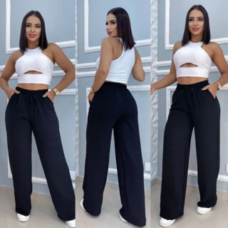 Calça Pantalona Feminina com Bolso Super Confortável Tecido Duna