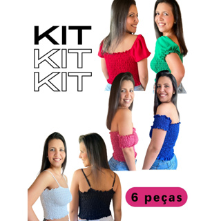 KIT 6 PEÇA VARIADAS CROPPED CIGANINHA / CROPPED COM ALÇA / CROPPED PRINCESA EM LASTEX BLUSA FEMININA