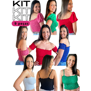 KIT 9 PEÇA VARIADAS CROPPED CIGANINHA / CROPPED COM ALÇA / CROPPED PRINCESA EM LASTEX BLUSA FEMININA