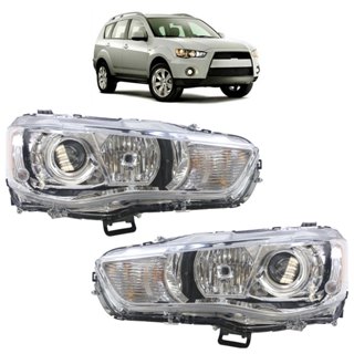 Farol Dianteiro Outlander 2010 2011 2012 Máscara Cromada Lente Lisa Acrilico