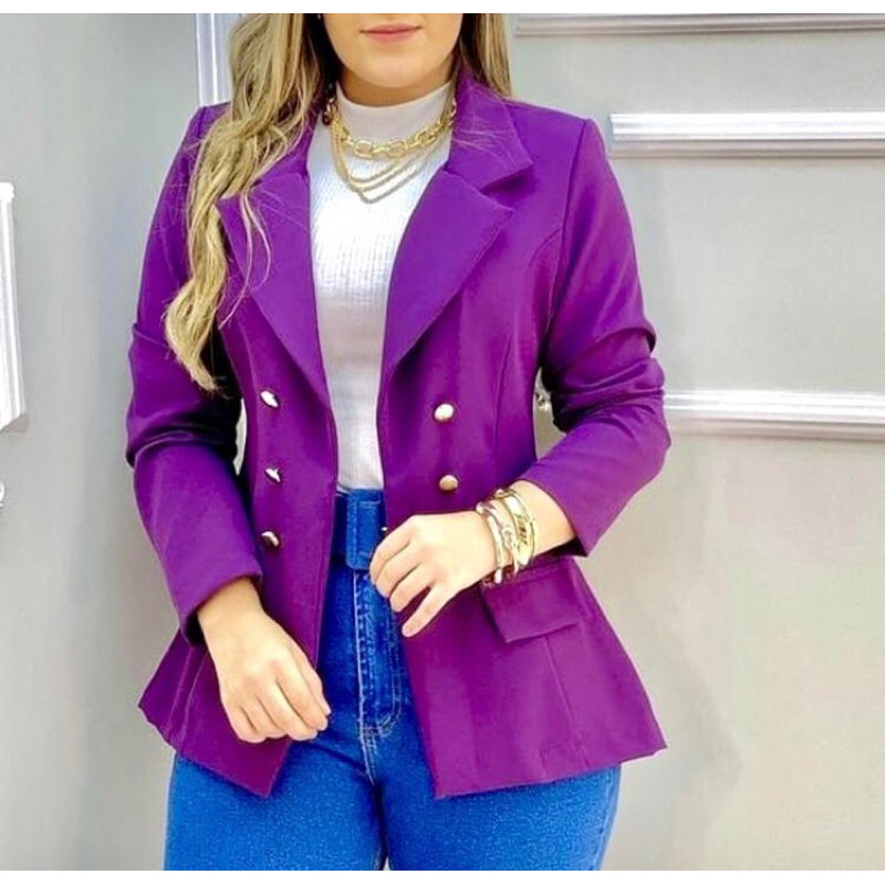 Maxi Blazer Acinturado Com Botões Dourados Ref 15A