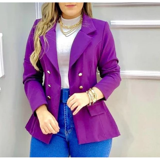 Maxi Blazer Acinturado Com Botões Dourados Ref 15A
