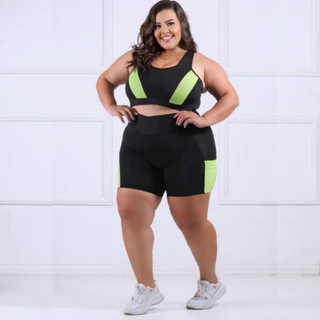 Conjunto Fitness Plus Size e Slim Top + Short c/ Bolso G GG XGG EXGG Modelo curve