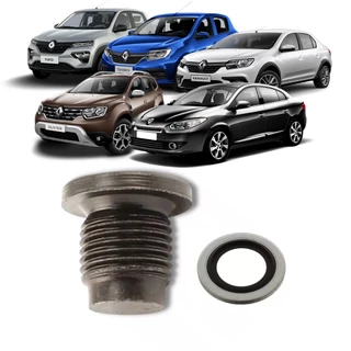 Bujão Carter + Anel Arruela Retentor Oleo Dreno Renault Clio Sandero Fluence Captur Logan Kwid Duster Megane Scenic