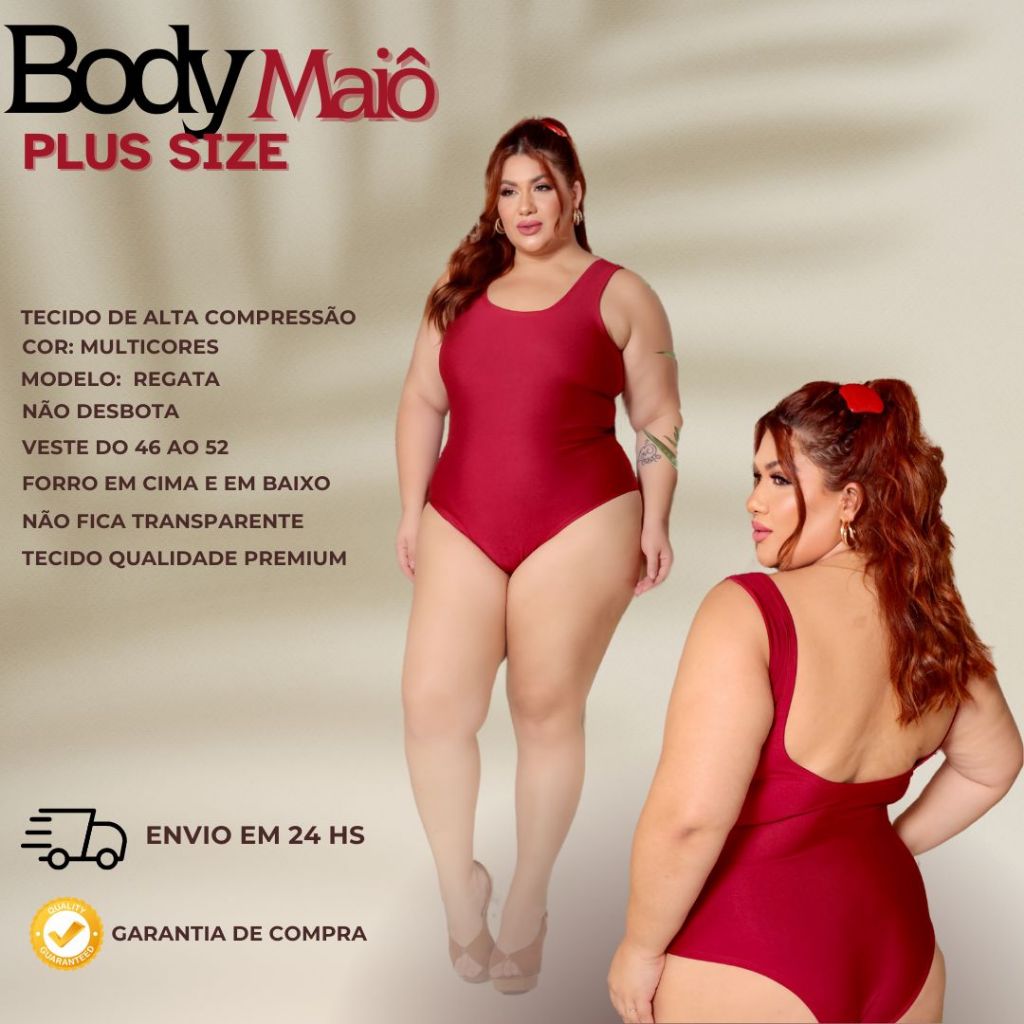 Maiô Plus Size Compressão Preto Costas Altas Lua Nova