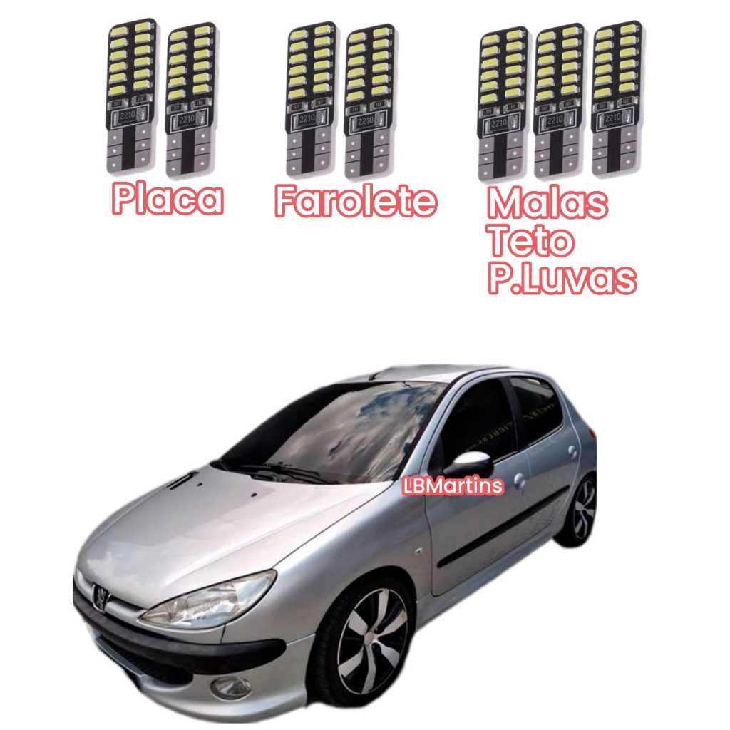 Kit Lampadas Led Peugeot 206 Meia Luz Placa Teto Malas | Shopee Brasil