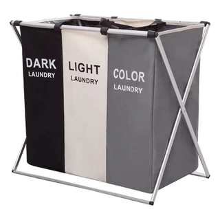 Cesto De Roupa Suja Dobrável Organizador 3 Compartimentos