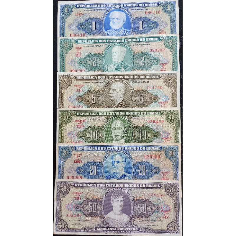 Lote com 6 cédulas nacionais antigas sem repetir.