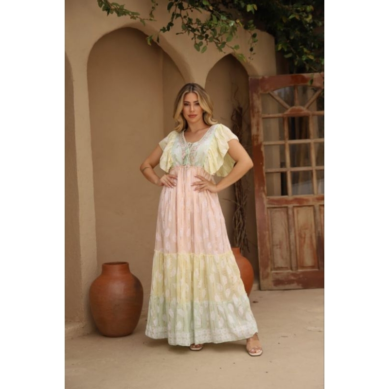 vestido longo boho chic