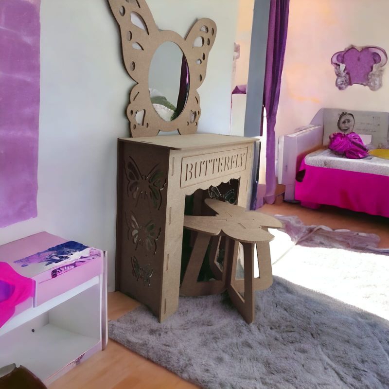 Penteadeira infantil borboleta de encaixe MDF Cru