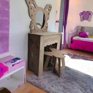 Penteadeira infantil borboleta de encaixe MDF Cru