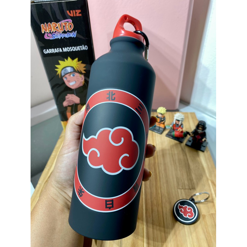 Garrafa Akatsuki Naruto Alumínio Mosquetão 500ml Térmica Com Chaveiro | Anime