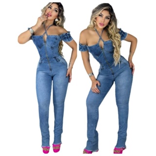 Macacão Ciganinha Longo Jeans Feminino Esmeralda