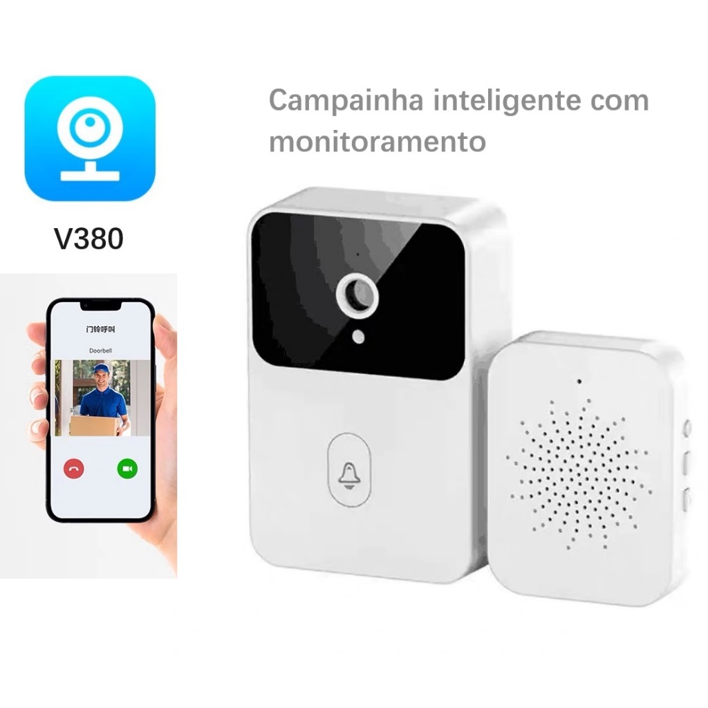 Campainha Com Câmera Vídeo Porteiro Sem Fio Wi-Fi HD Inteligente Smart Home Vê Pelo Celular Recarregável