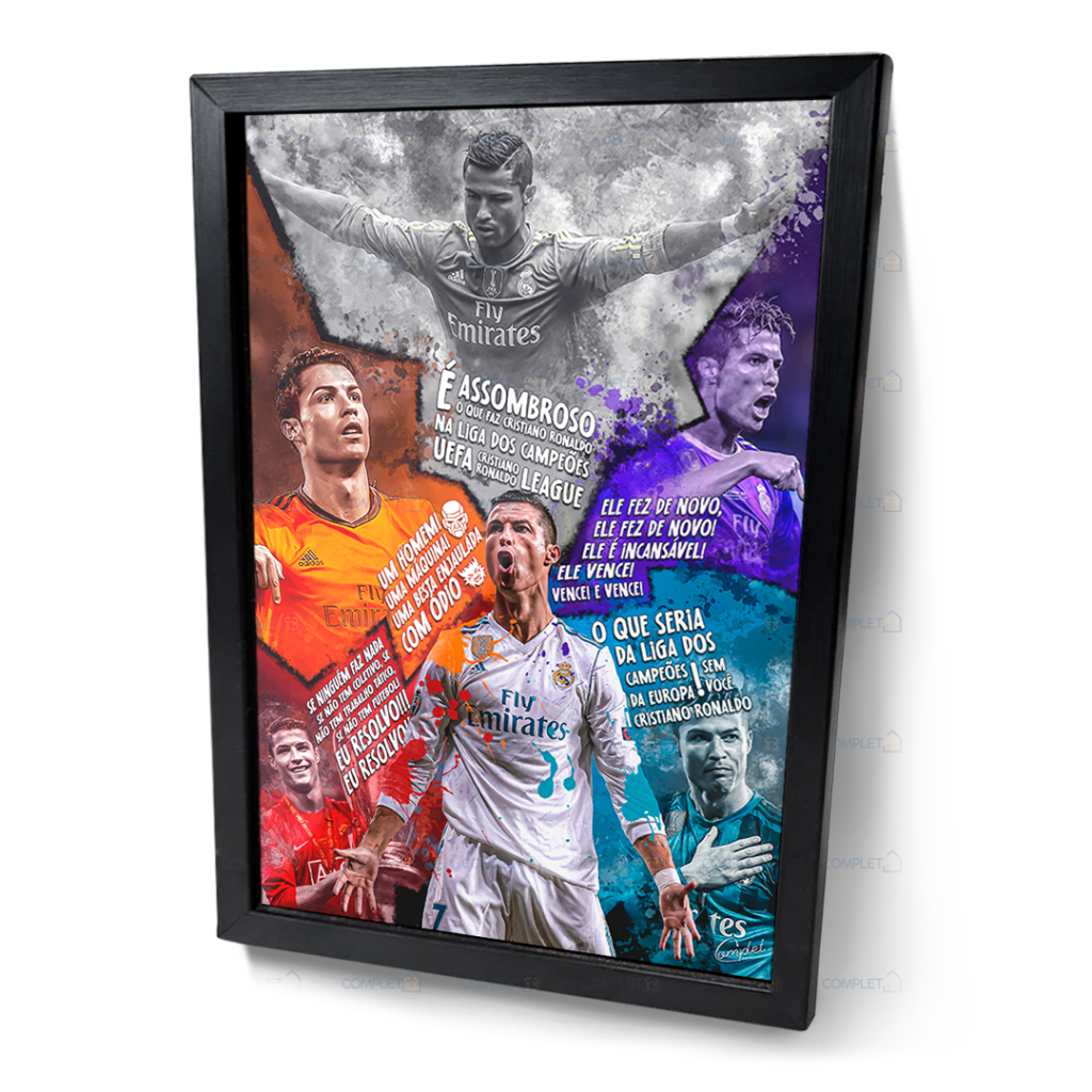 Quadro Cristiano Ronaldo o Senhor Champions Moldura e Vidro