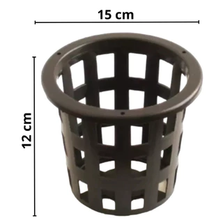 Kit 10 Vasos Cestas Vazados 15 cm + Haste Plástico Preto para Orquídeas Vanda Hidroponia
