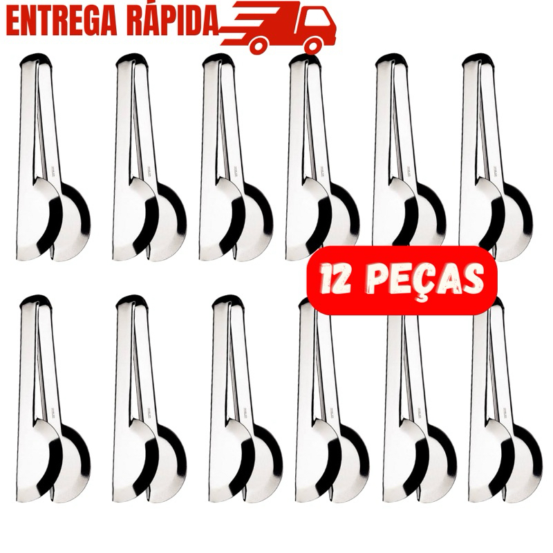 kit 12 Pegador Universal Em Aço Inox Para Comidas Saladas Salgados Macarrão