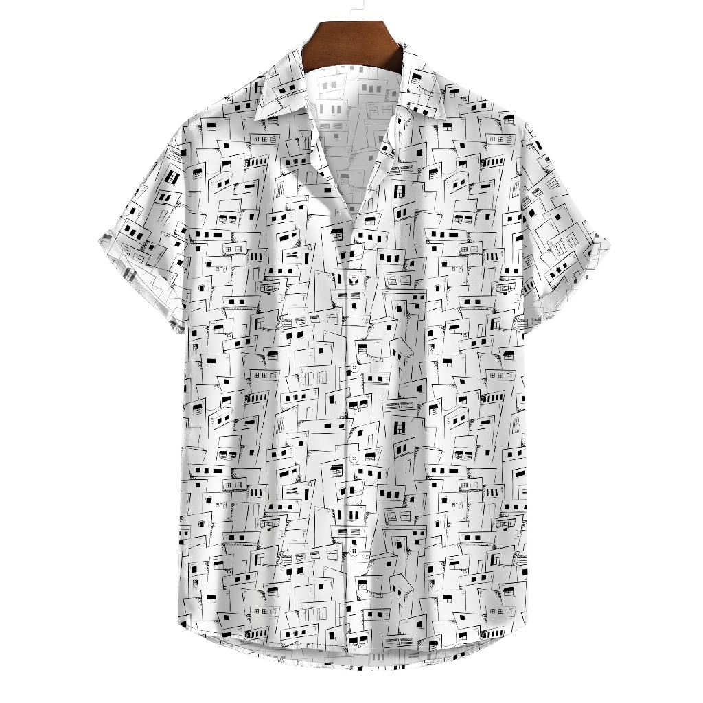 Camisa de Botão Branca, desenhos urbano, favela, cidade, predios