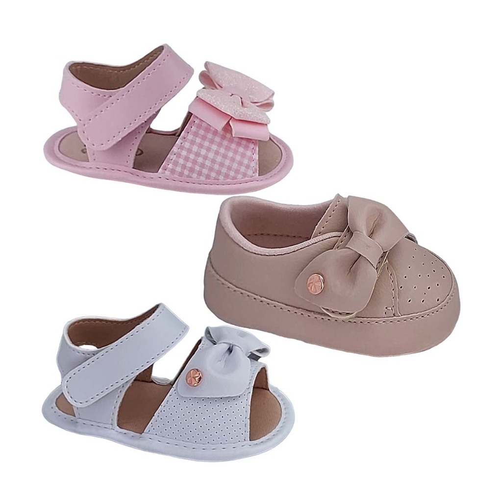Kit 3 Pares Sandália Tênis Sapatinho Bebê Menina Sandalinha Sapato ...