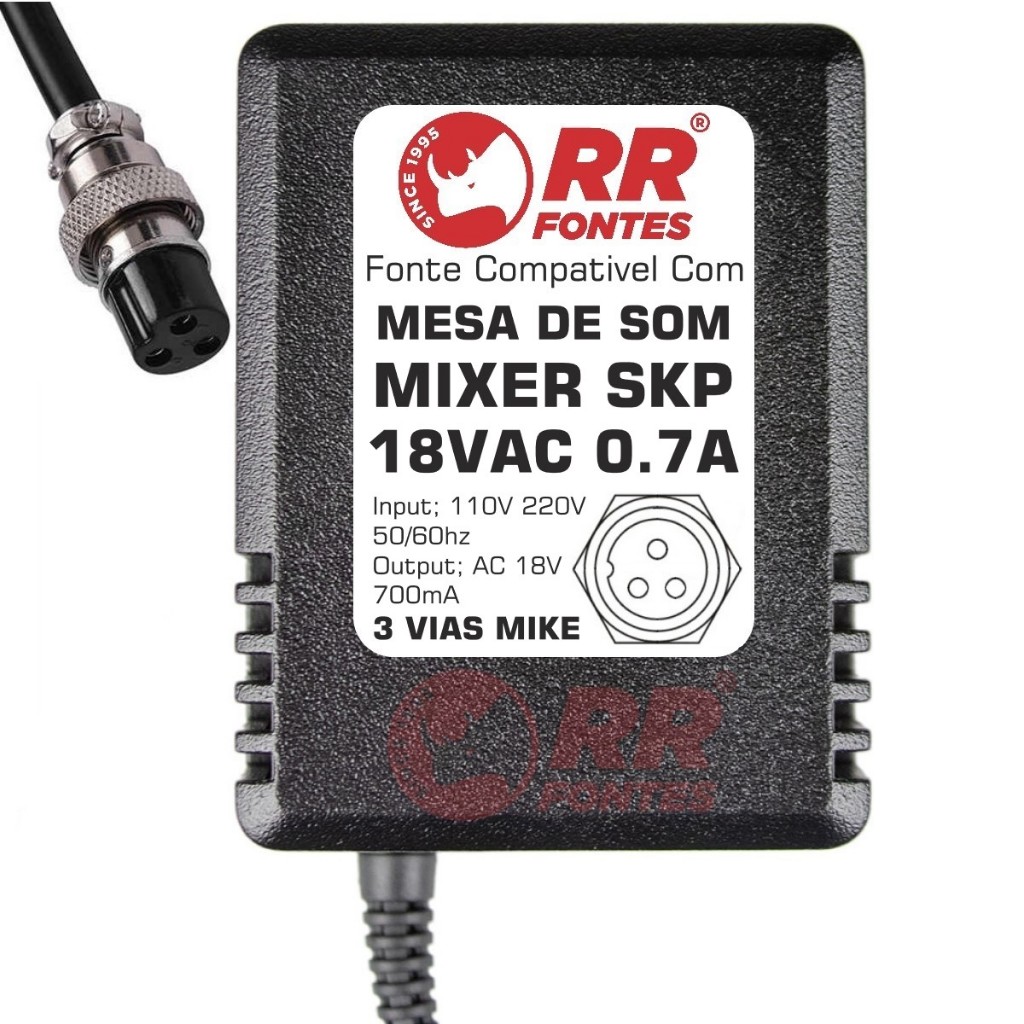 Fonte Mesa Som Skp Mixer Vz-8fx Vz-6fx AC 18v X2 700mah 18VAC