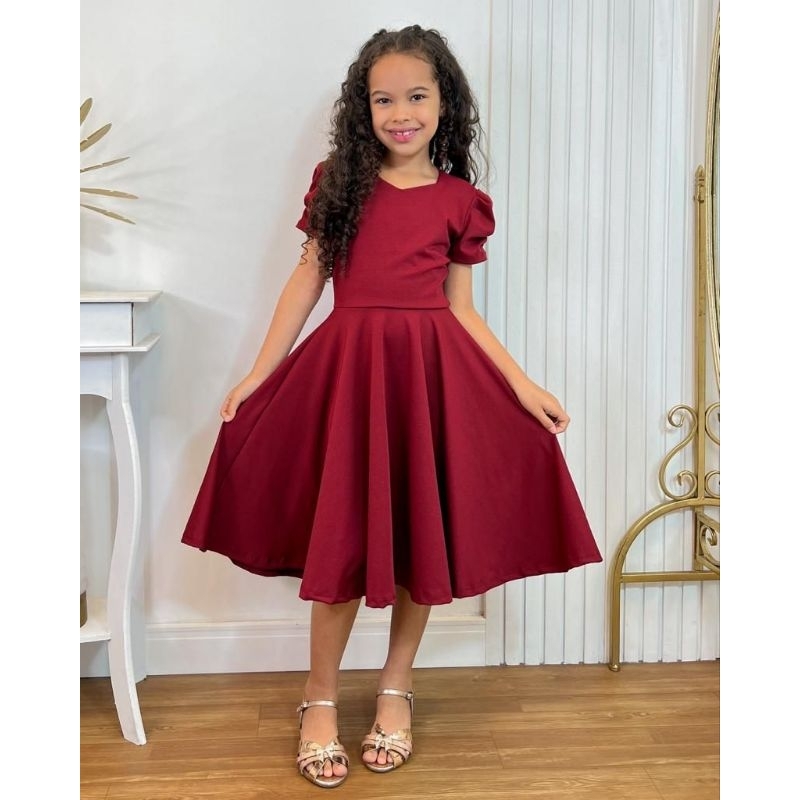 Vestido Midi Godê Rodado Infantil Kids moda evangélica modesta