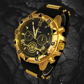 Relógio Masculino a Prova d água De Luxo Moda Pulseira Silicone Dourado
