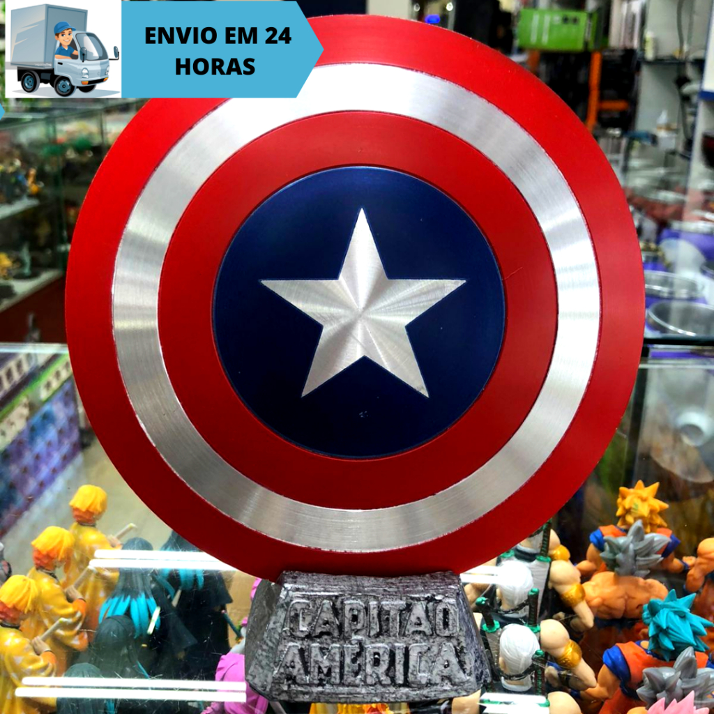 Escudo Capitão América Herói 20 Cm Grande de Metal Com Base
