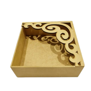 Porta Guardanapos Desenho De Flor/arabesco 18x18x5,5 Em Mdf - 1 unidade