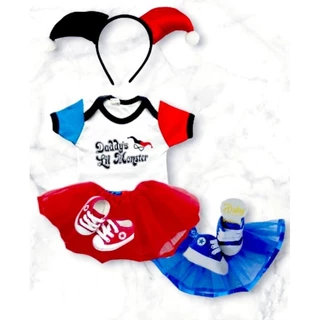 Body Temático Alerquina com opção de saia vermelha ou azul e tiara,mesversário bebê,festa ou evento.