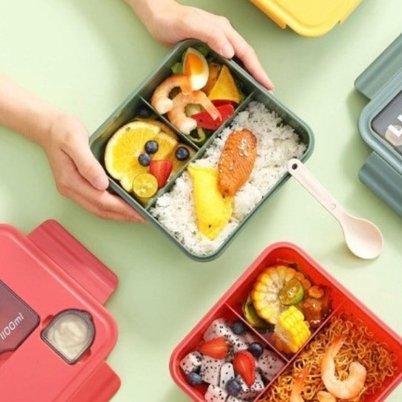 Marmita Quadrada 500ml com Divisorias Portátil Lunch Box | Shopee