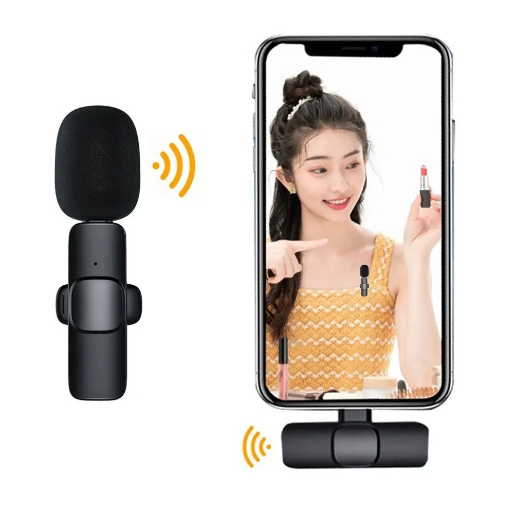 Microfone de Lapela Sem Fio K9 Vlog Compatível Tipo C e iPhone edução de ruído ao vivo